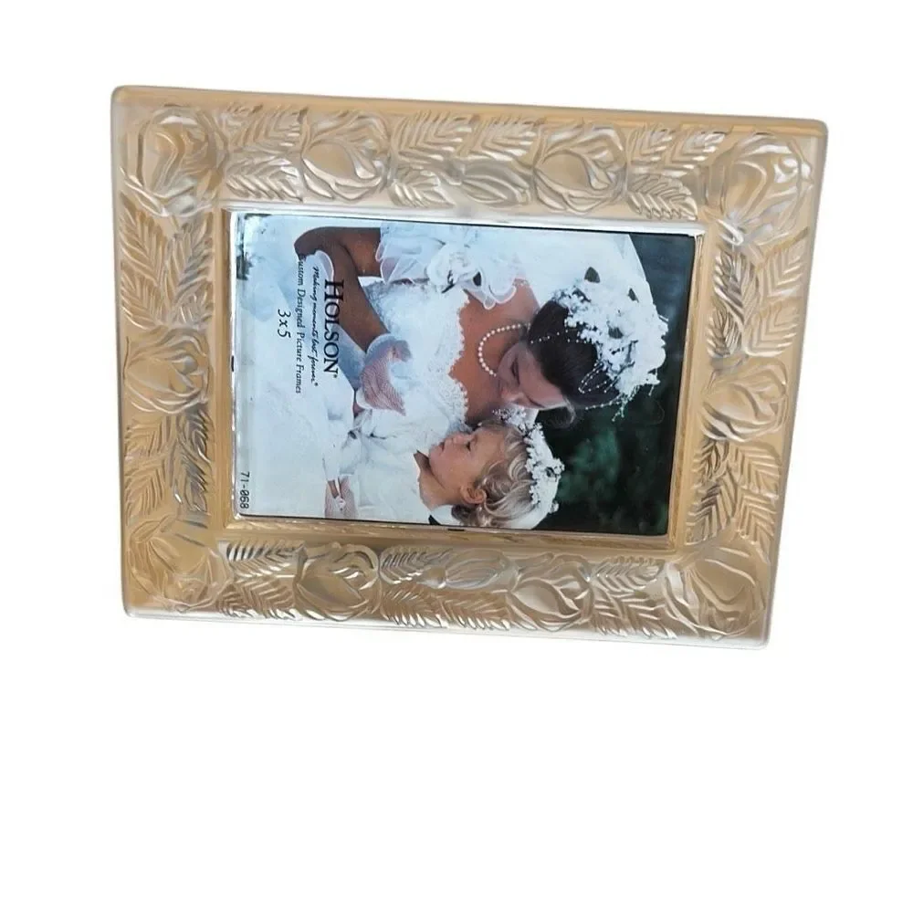 Holson Vintage Heavy Glass Roses Custom Designed Picture Frame 3x5